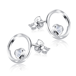 Heart In Circle With CZ Stone Silver Ear Stud STS-5497